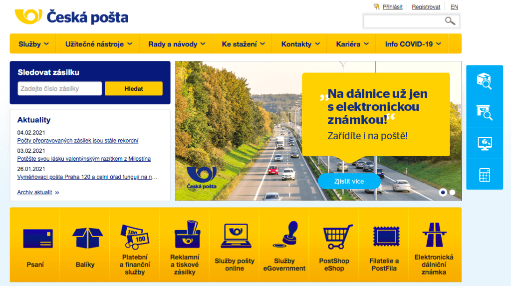 Sayt cheshskoy pochty (Česká pošta)